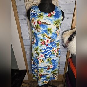 Vtg 90's Hawaiian Tropical Floral Resortwear Aloha Wear Sleeveless Midi Dress